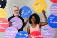 Chief Exec of Deaf Action Philip Gerrard with Edinburgh Deaf Festival Ambassador Nadia Nadarajah at the 2023 festival launch