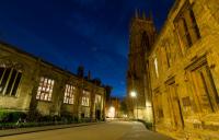 A photo of a York Minster cathedral at night