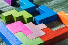 Geometric shapes on a wooden background