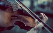 A close up of a hand and a violin