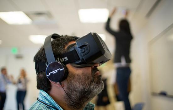 Photo of man with virtual reality headset on