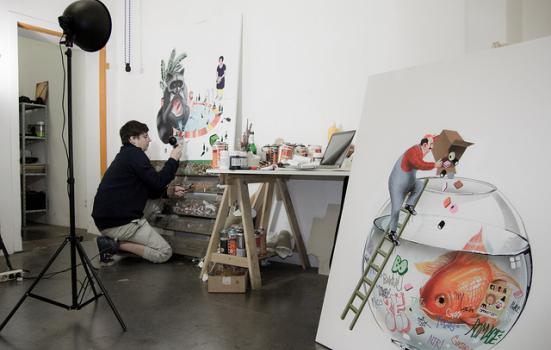 Photo of artist in studio