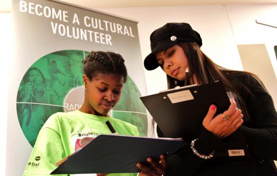 Photo of two volunteers at Sampad