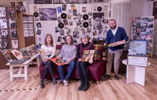 (Left to right) Nicola Cruickshank, Marketing Assistant at Ocean Terminal; Heather Robertson, Living Memory Association Manager; Caroline Kaye, volunteer at Living Memory Association; and Tommy McCormick, Culture & Business Scotland Fund Manager