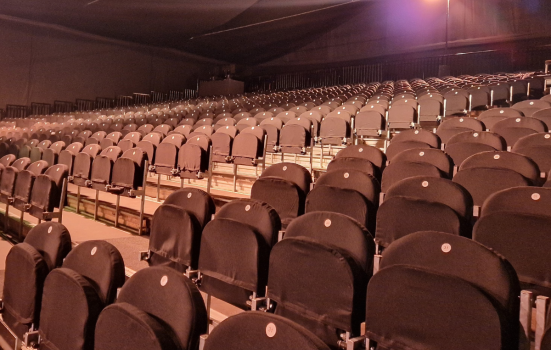 An interior shot of the Orchard West Theatre auditorium seating