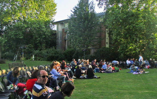 Early arrivals for a 2019 production of "As You Like It" in King's College Fellows' Garden