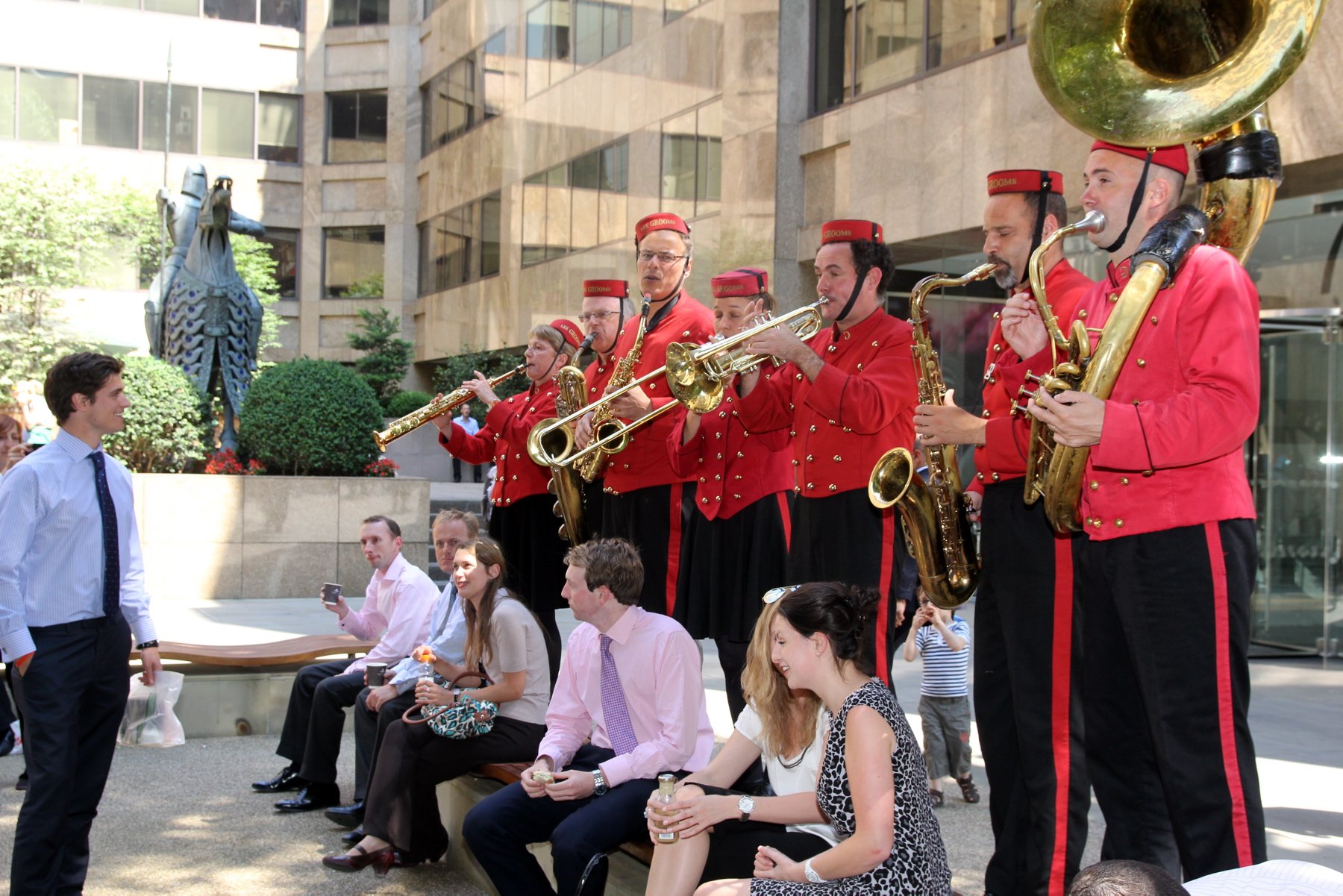 Photo of city workers being entertained