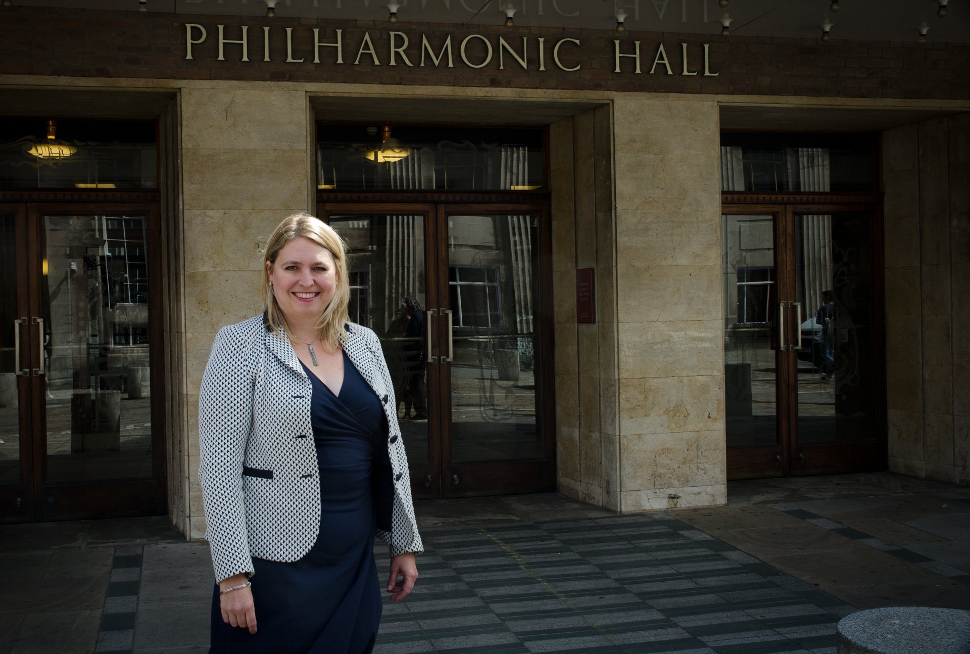 Karen Bradley outside the Liverpool Philharmonic Hall