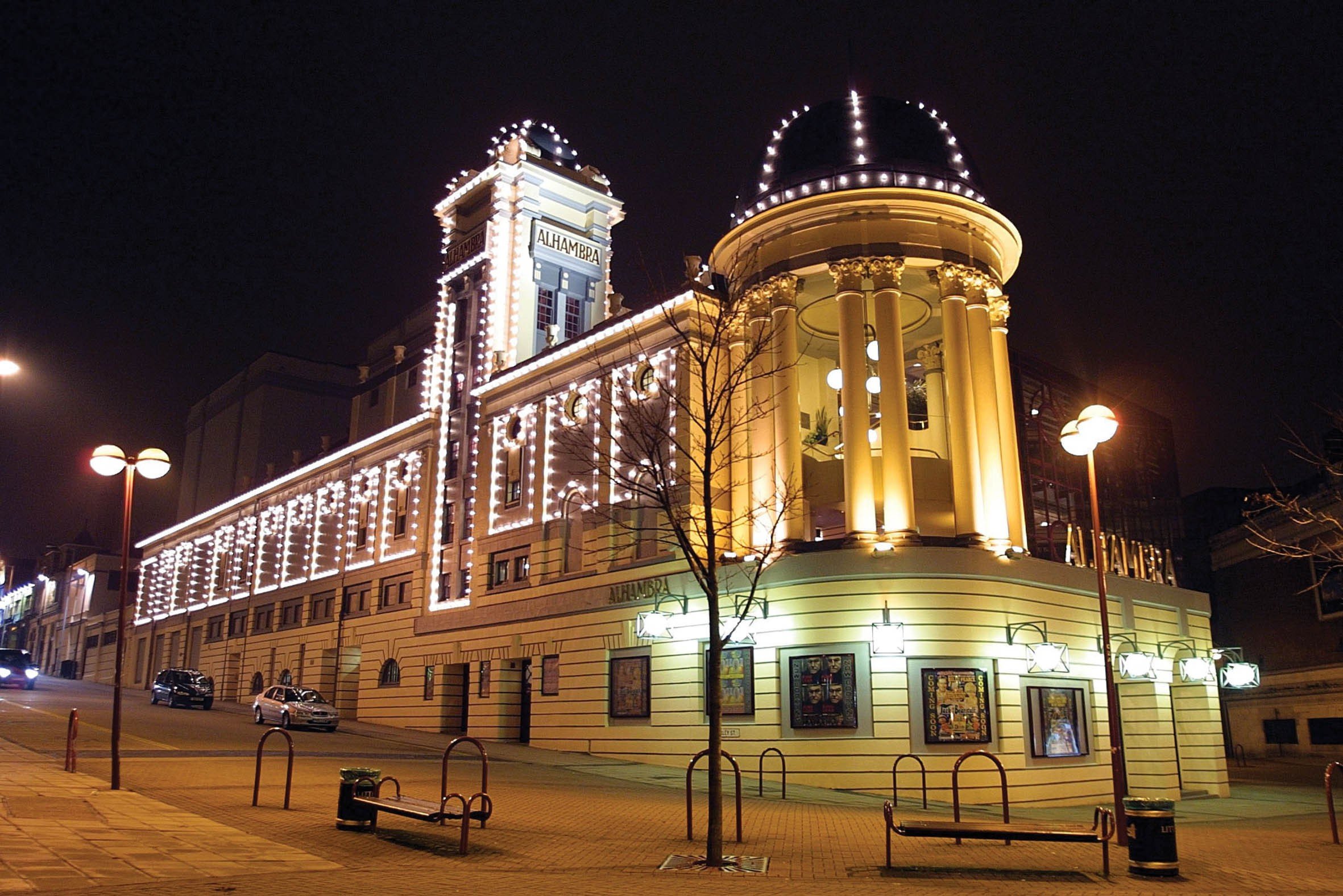 Exterior of Alhambra Theatre at night