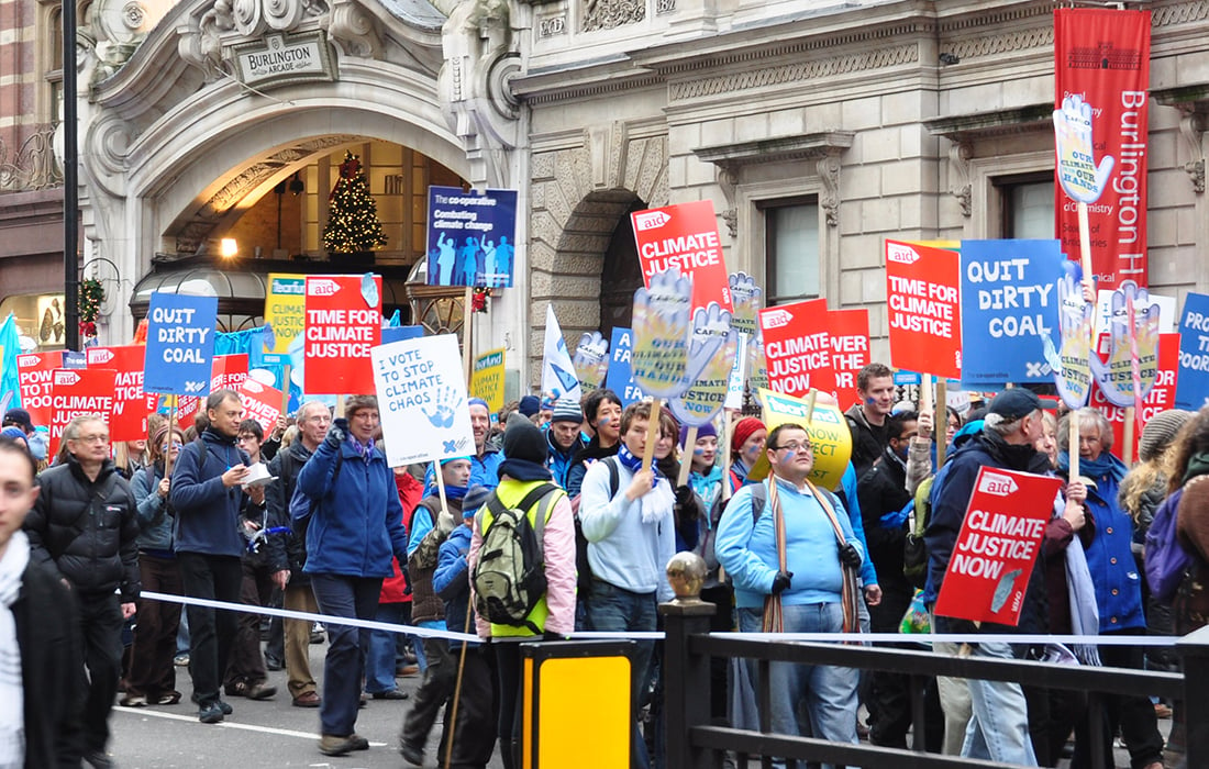 Climate change protestors outside Burlington House