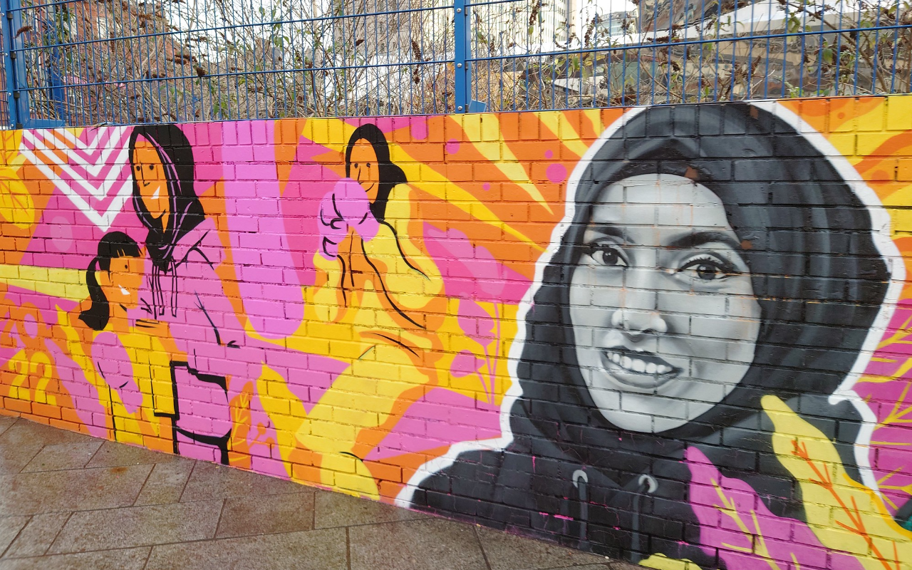 Birmingham 2022 mural outside Birmingham New Street Station by Gent 48