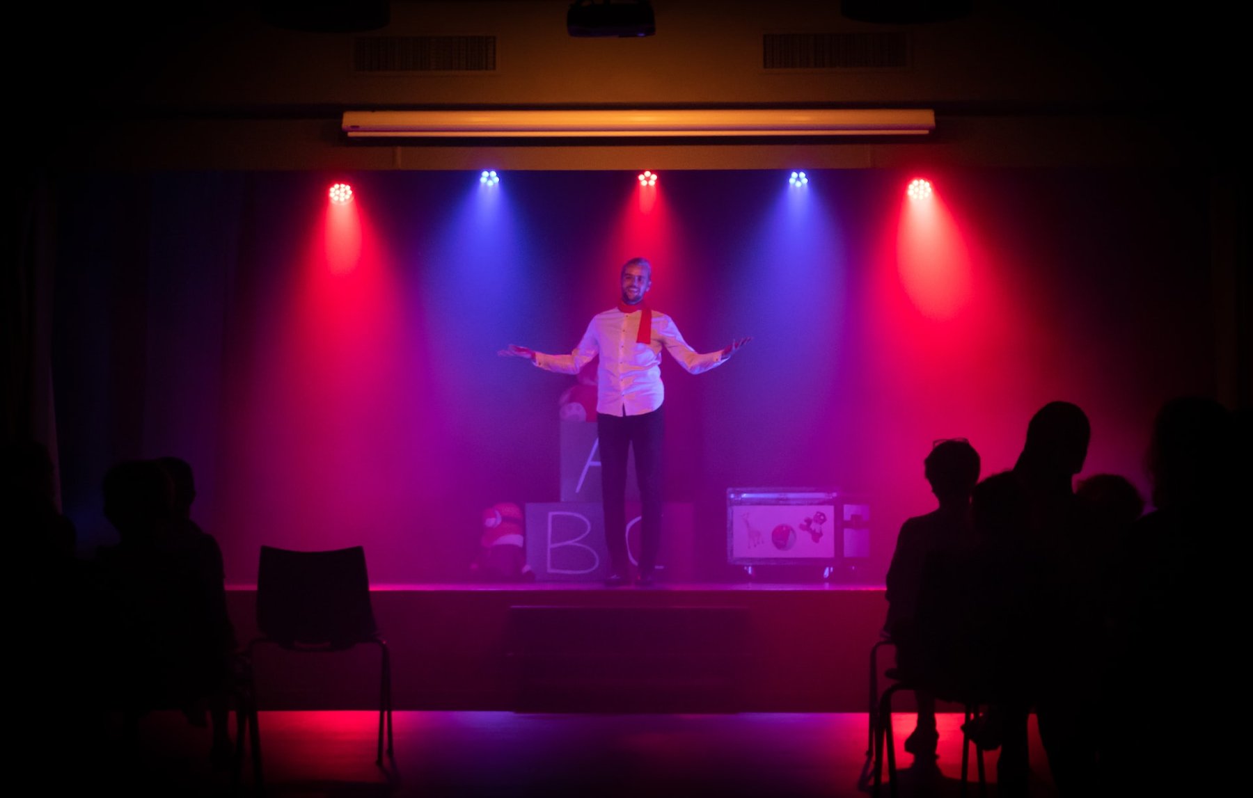 A comedian on stage in front of an audience