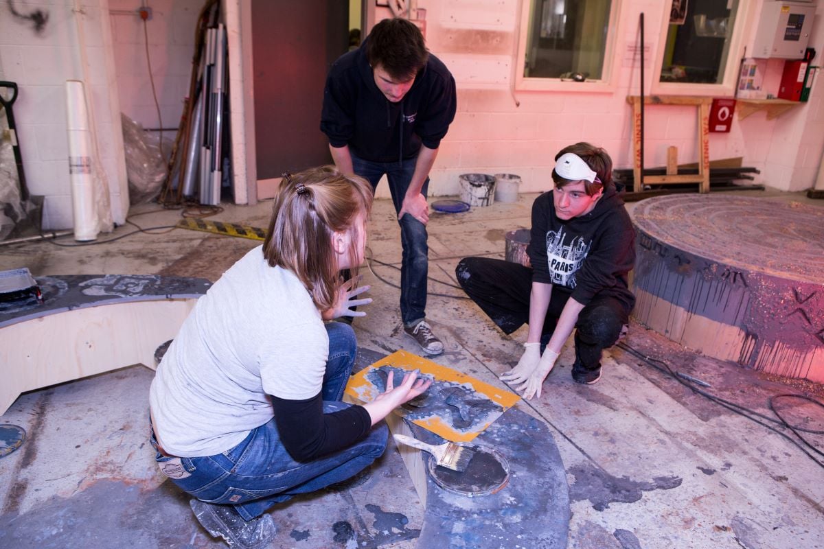 A student learns how set and prop designers work at the RSC as part of RSC Next Generation, 2017.