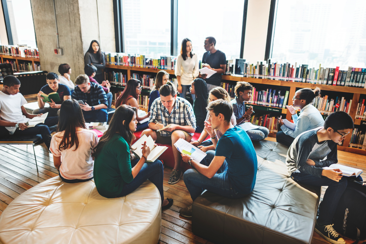 Students in a library