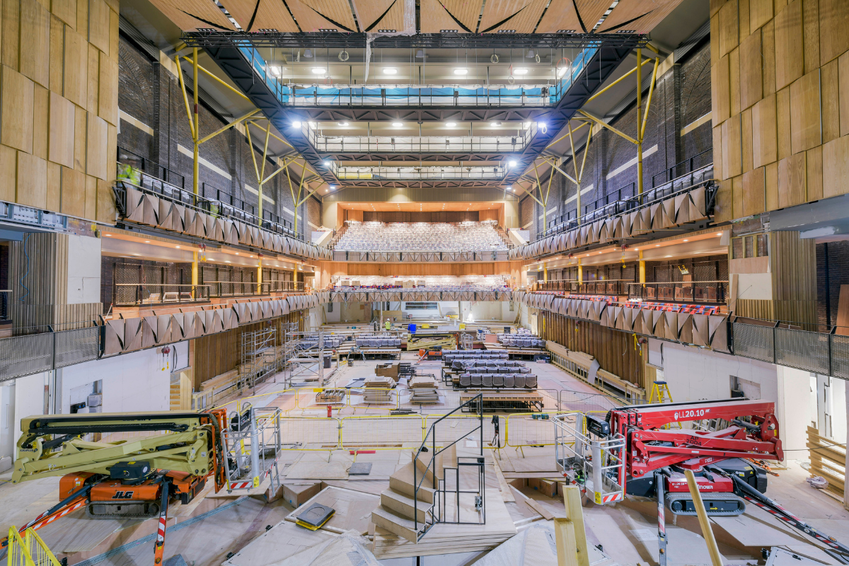 Bristol Beacon main auditorium under renovation in September 2023