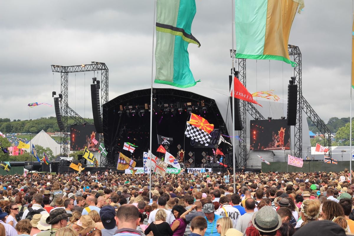 Crowds around a stage at Glastonbury Festival