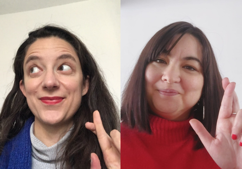 headshots of Kirsty Lothian and Makala Cheung with fingers crossed